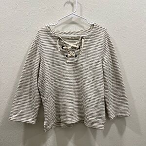 Madewell Lace Up Pullover Nautical Cream Navy Stripes Cotton Sweater Large